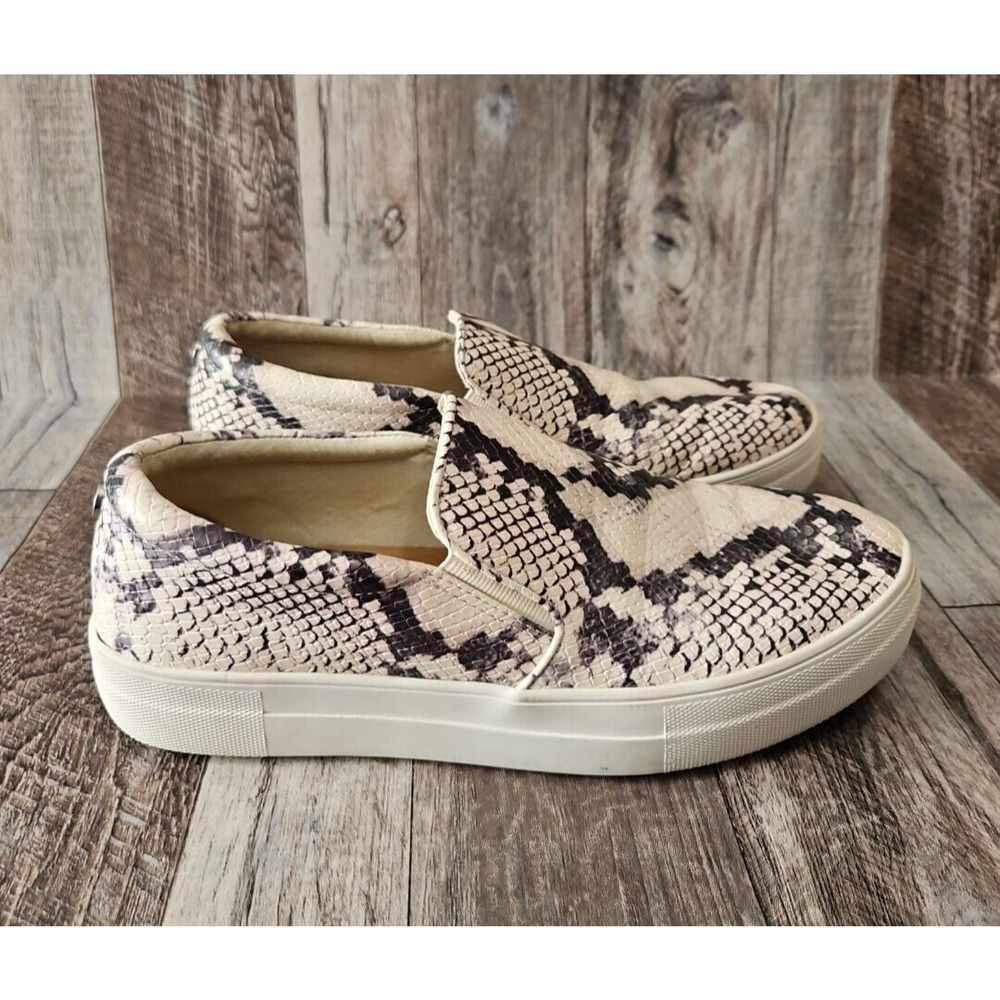 Steve Madden Snake Print Slip-On Sneakers in Cream and Black